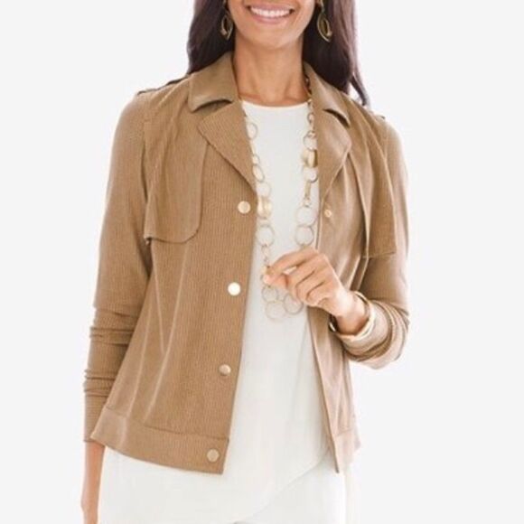 Chico’s Neutral Foil Perforated Jacket Size 0 (Small/4) - Picture 1 of 4